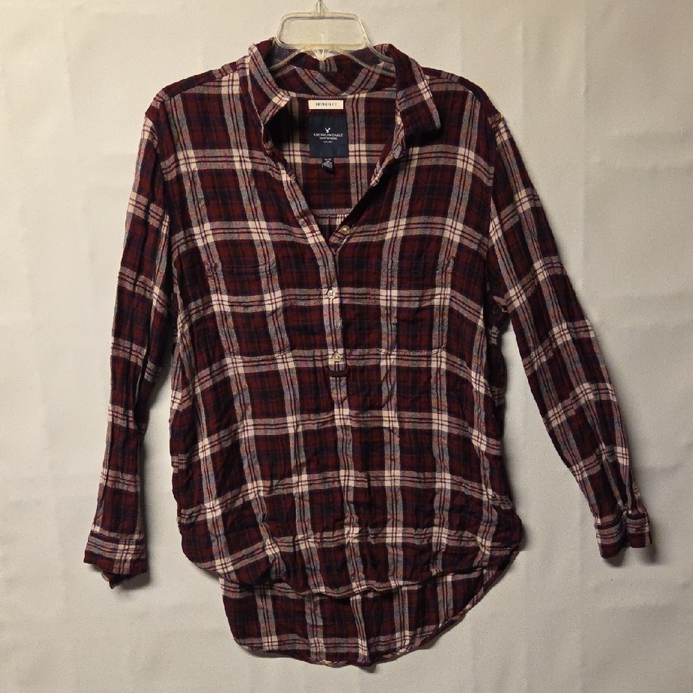 American Eagle Outfitters Red Plaid Button-Up Shirt